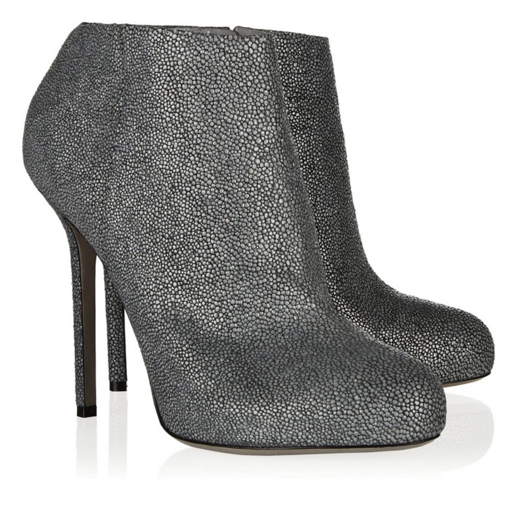 Sergio Rossi Ankle Boots Textured Leather Gray Booties Barbie